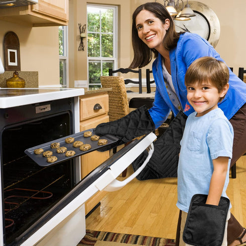 R HORSE 4Pcs Oven Mitts Set, Heat Resistant Cotton Kitchen Gloves with Pocket & Hanging Loop