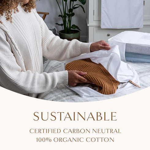 Hayden Hill Luxury Organic Cotton Sweater Storage Bag - Fits 6 Fine Knit Sweaters, 18 Inch Moth Proof Organizer