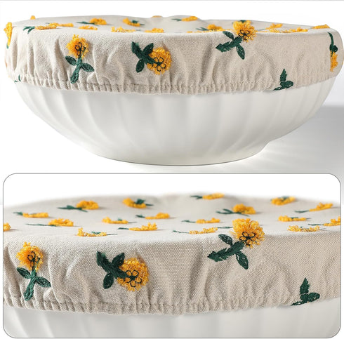 Reusable Bowl Covers for Bread Proofing Baking Embroidered Daisy Linen Cotton Cloth Fabric Washable with Elastic Cover for Food Fruit Salad Eco-friendly (Beige Daisy) by Slyitokbhr
