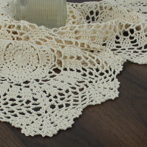 kilofly Handmade Crochet Lace Rectangular Table Runner 11 x 43 Inch, Beige