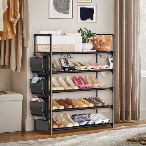 5 20-25 Closet,Entryway,Small VILICK Tier Shoe Rack with Hook and Side Pocket,Shoe Organizer Space Saver Storage