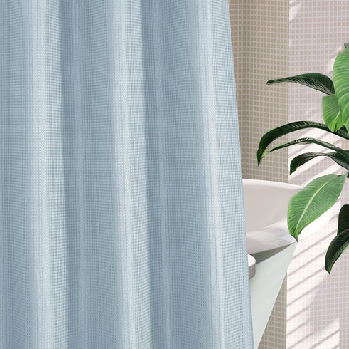 Set, MitoVilla No Hooks Needed Blue Waffle Shower Curtain Liner Modern Waffle Weave Heavy Duty Fabric Cloth Shower