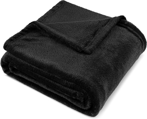 PAVILIA Black Fleece Bed Blanket Queen Size, Super Soft Fuzzy Flannel Throw, 90x90