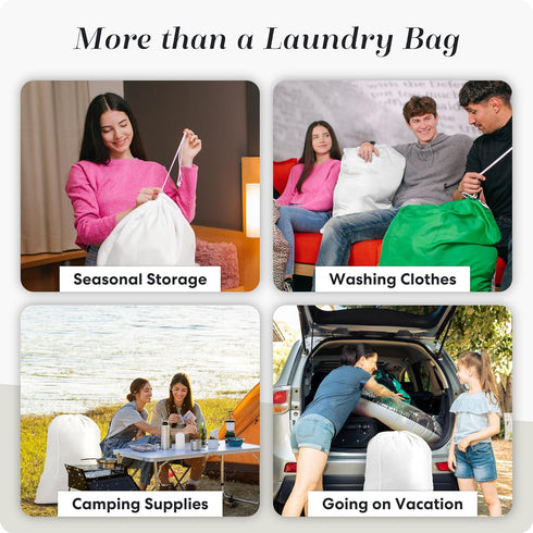 Nylon XL Laundry Bag - Locking Drawstring Closure, Machine Washable, Fits Laundry Basket, White, 30" x 40"