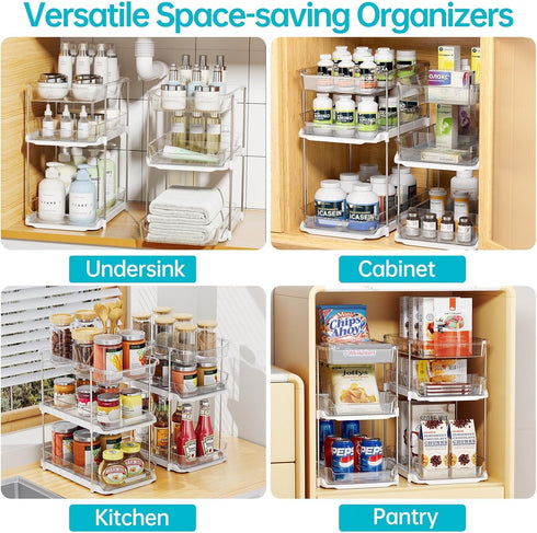 Delamu 2 Sets of 3-Tier Bathroom Under Sink Organizers, Stackable Pantry Storage, Clear Kitchen Cabinet Organizer