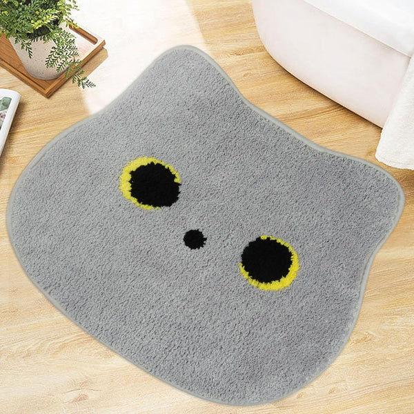 Cat Bathroom Rugs 22X27 inch, Grey Non-Slip Absorbent Bathroom Floor Mat for Shower Room