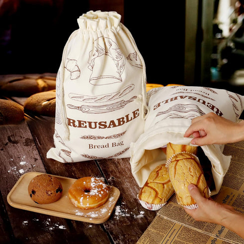 2 Pack Bread Bags for Homemade Bread, Reusable Bread Bags, Linen Bag with Plastic Liner for Sourdough & Bread Storage