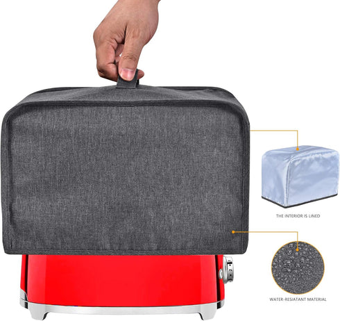 Toaster Cover with 2 Pockets,Can hold Jam Spreader Knife & Toaster Tongs, Toaster Appliance Cover with Top handle,Dust and Fingerprint Protection, Machine Washable (2 Slice, Grey)