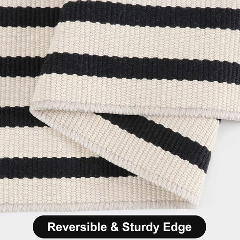 Striped Outdoor Front Door Mat 24"x51", Washable Black and White Rug Runner, Reversible Foldable Doormat