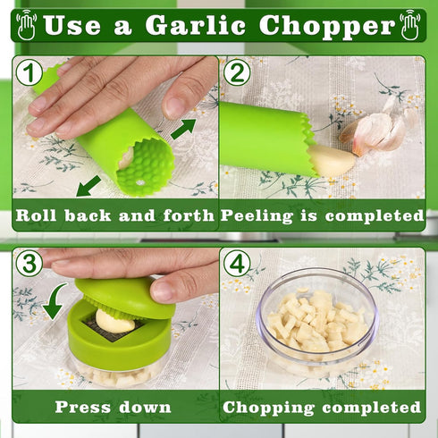 Deftomo Garlic Press Stainless Steel, Garlic Mincer Tool with Storage Container, Garlic Chopper with Peeler Skin