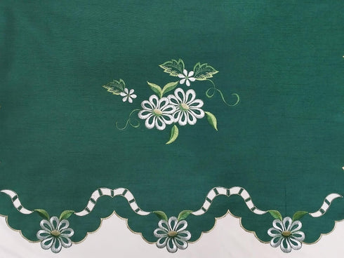 GOHD Cutwork Floral Kitchen Curtain Set, Swag Valance and Tier Set with Nice Embroidery on Faux Silk Fabric