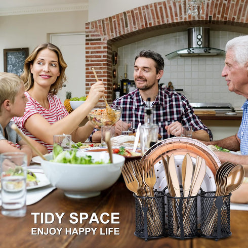Metal Utensil Caddy - Silverware Organizer for Outdoor Party, Cutlery Caddy for Picnic, Buffet, RV BBQ, Farmhouse