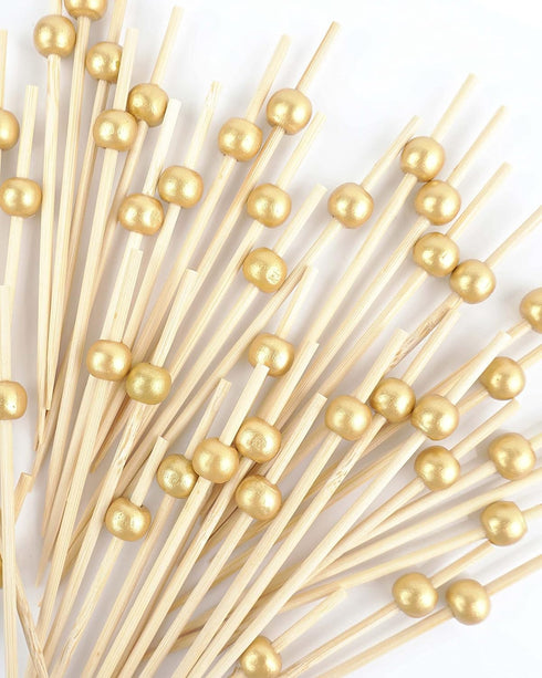 DF DUALFERV 200PCS Gold Bamboo Appetizer Picks, 4.7 Inch
