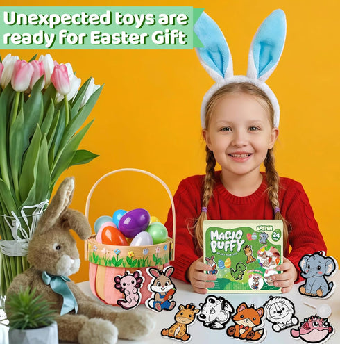 24PCS 3D Easter Basket Stuffer Party Favors, Magic Puffs, Puffs, DIY Art Crafts Kits Paint for Kids, Foam Texture