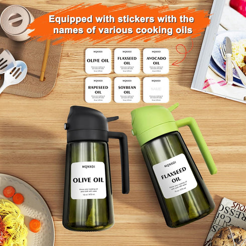 mqnxoi 2 1 16oz/470ml Oil Sprayer for Cooking, in Olive Oil Dispenser Bottle for Kitchen, Premium Glass, Food-grade Oil