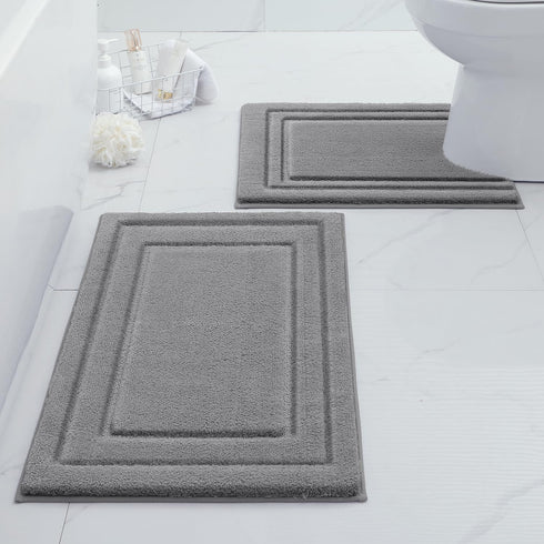 HOMEIDEAS 2 Piece Bathroom Rugs Set, Super Soft Non-Slip Microfiber U-Shaped Toilet Bath Mat, Machine Washable Grey