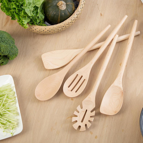 Wooden Cooking Spoons Set - 14 Inch Maple Wood Mixing Spoon, Nonstick Kitchen Serving Utensil, 2 Pieces