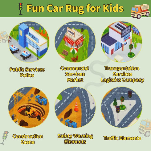 5.3x6.6 STARUIA Kids Cars Rug for Playroom, Car Rug Play Mat Non-Slip City Road Map Kids Rugs for Bedroom Boys