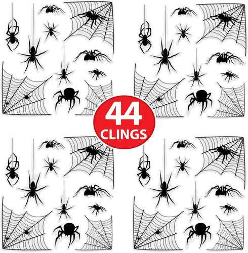 Beistle 4 Sheets (44 Pieces) Spider & Web Window Clings, Realistic Halloween Decorations for Spooking Up Your Home