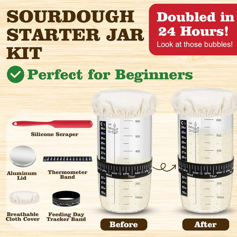 9 Inch 24 Oz Complete Sourdough Starter Kit, Bread Proofing Basket, Sourdough Starter Jar Kit, Sourdough Bread Baking