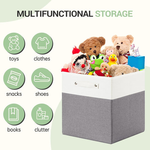 Foldable Storage Bins 13x13 Fabric Linen Storage Cubes for Shelves Drawer with Handles for Organizing Closet, Set of 4