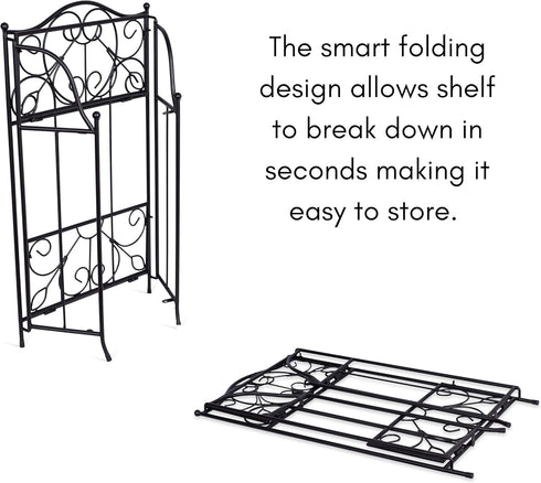 2-Tier BIRDROCK HOME Metal Tiny Plant Stand Shelf - Decorative Mediterranean Scroll Design - Lightweight Folding