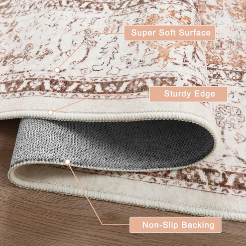 5x7 LIVEBOX Area Rugs for Living Room, Washable Nursery Orange Boho Rug Soft Non-Slip, Low-Pile Vintage Medallion