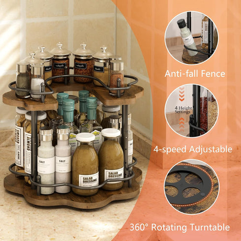 LIAISIMI 2 Organizer,2-Tier 4 Settings Countertop Tier Lazy Susan Spinning Spice Rack with Stable Carousel Base