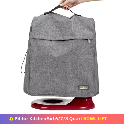 HOMEST Stand Mixer Dust Cover for KitchenAid 6/7/8 Quart Bowl Lift, Grey with Zipper Pocket