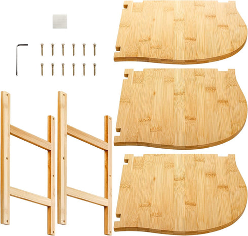 3-Tier Countertop 9.5 9.5 9.5 Inch Goaste Bamboo Corner Shelf, Kitchen Storage Organizer, Cabinet Plate Rack for Pantry