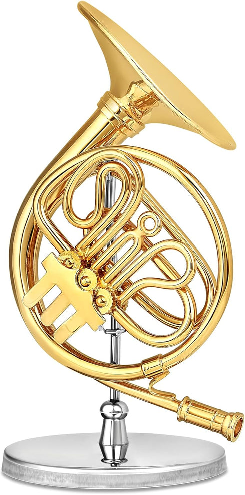 Broadway Gifts Gold French Horn Music Instrument Miniature Replica with Case,Multicolor,Size 3.75 in. by