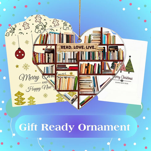 Book Lovers Gifts for Women-Book Ornament Heart Shaped Bookshelf Christmas Decoration with Read Love Live Quote Gifts