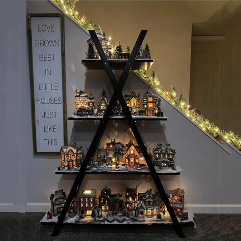 Nouva 4 Tier Ladder Bookshelf Storage Shelves, A Frame Wooden Ladder Open Display Shelves Floor Shlef Storage Furniture