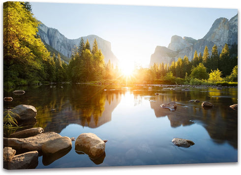 National Park Canvas Wall Art, Mountain Nature Landscape Painting, Framed Home Decor for Living Room Bedroom (12x16