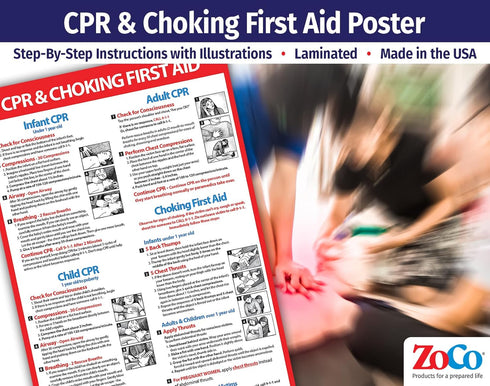 ZOCO CPR and Choking Poster, Heimlich Maneuver & First Aid Instructions, Laminated 12x18
