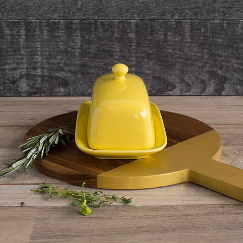 4.5 8 Now Designs Stoneware Rectangle Butter Dish with Lid, Lemon Yellow x