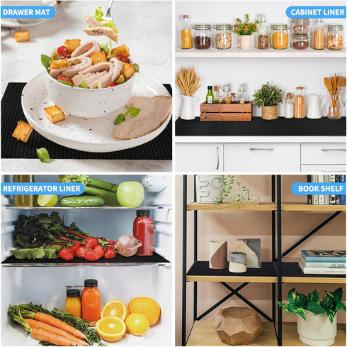 Black Shelf Liners for Kitchen Cabinets, Non-Adhesive Drawer Mat, Durable Place Mats for Bathroom, Kitchen, 11.8x236.22