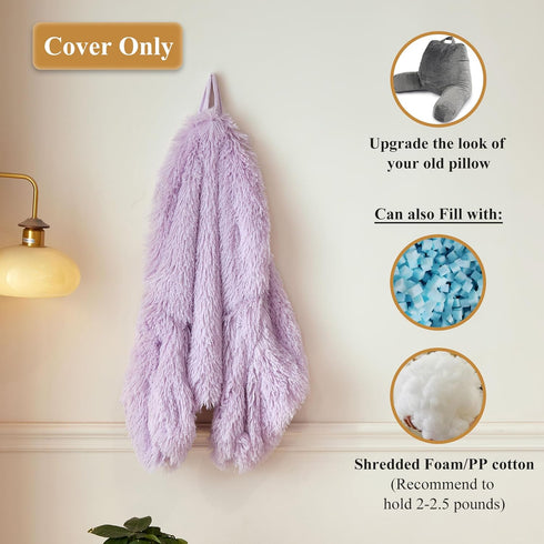XeGe Fluffy Back Support Pillow Cover for Bed (No Filler), Light Purple Faux Fur Backrest Pillowcase, Lilac Furry