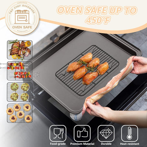 P&P CHEF Non-stick Mini Baking Rack Set of 2, 8.6” x 6.2” Stainless Steel Cooling Racks for Cooking and Grilling