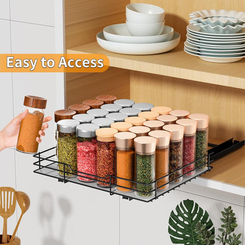 RCHYFEED Pull Out Spice Rack Organizer for Cabinet, Heavy Duty Slide Out Seasoning Organizer Fits Kitchen and Pantry
