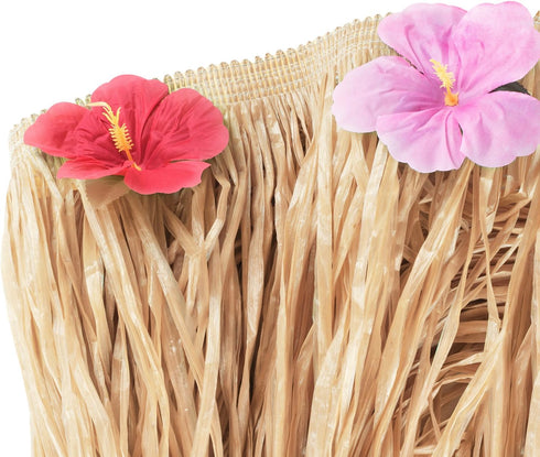 Luau Grass Table Skirt, Natural Hawaiian Table Skirt, Tropical Party Decorations, 9 Feet x 29.5 Inch