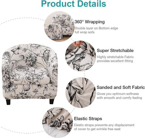 2 14 NILUOH Club Chair Slipcover Piece Stretch Barrel Chair Covers Printed Tub Chair Slipcovers Soft Accent Armchair