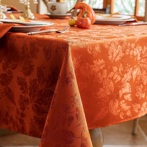 Countryside (52x70 Inch, Joyfol Day Fall Thanksgiving Tablecloth, Jacquard Fabric Autumn Rectangle Table Cloth, Leaves