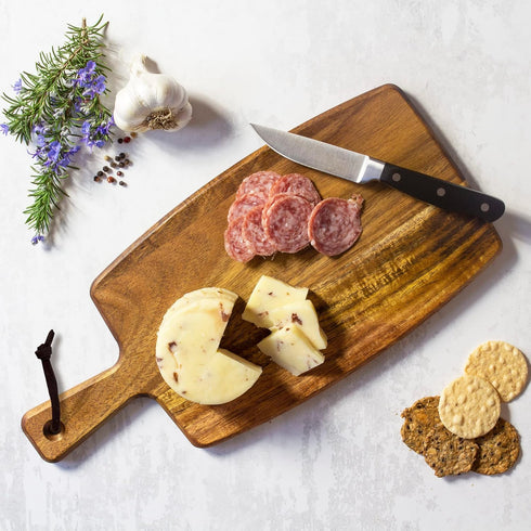 Rock & Branch Acacia Wood Serving Paddle, Wood Cutting Board with Handle for Kitchen