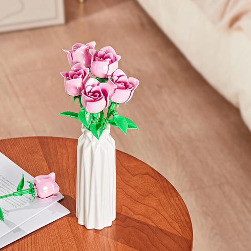 EWED Set: 6-Pack Rose Flower Bouquet Building Artificial Flowers Botanical Collection Blocks Kit for Women Girls Wife