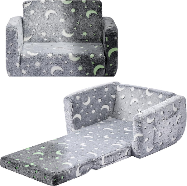 VEVOR 2-in-1 Kids Sofa, Foldable Toddler Soft Couch with Armrests, Glow in