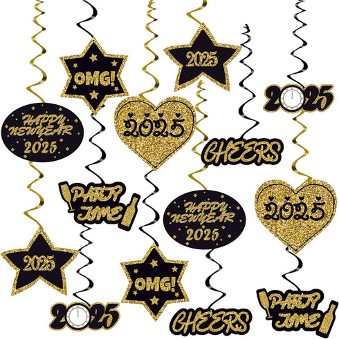 KatchOn Happy New Year Hanging Swirls - Pack of 32 for New Years Eve Party Decorations 2025