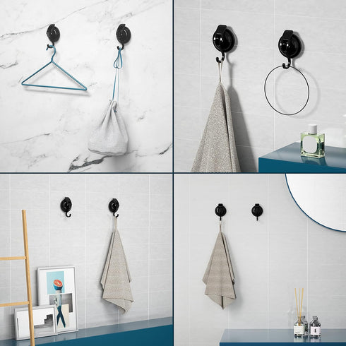 Heavy Duty Vacuum Suction Cup Hooks, Matte Black Plated Super Suction for Kitchen Bathroom, 1 Pack