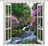 Waterfall Shower Curtain, Nature Green Forest Pink Purple Floral Landscape Bathroom Decor Fabric Curtain with Hooks