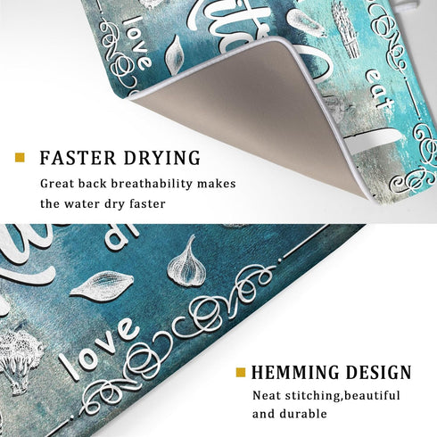 Blue Grey Dish Drying Mat, 18x24 Inch Absorbent Heat Resistant Pad for Kitchen Countertop